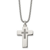 Chisel Stainless Steel Polished and Lasered Cross Ash Holder on a 24in Box Chain Necklace