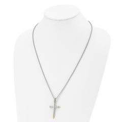 Chisel Stainless Steel Polished Yellow IP-plated Bullet Cross Pendant on a 24 inch Box Chain Necklace