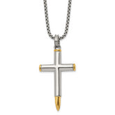 Chisel Stainless Steel Polished Yellow IP-plated Bullet Cross Pendant on a 24 inch Box Chain Necklace