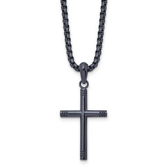 Chisel Stainless Steel Polished Dark Grey IP-plated Cross Pendant on a 24 inch Box Chain Necklace