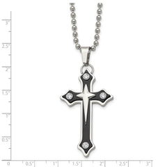 Chisel Stainless Steel Polished Black IP-plated with CZ Cross Pendant on a 20 inch Ball Chain Necklace