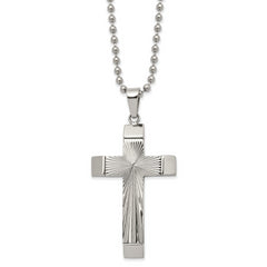 Chisel Stainless Steel Polished and Textured Starburst Cross Pendant on a 22 inch Ball Chain Necklace