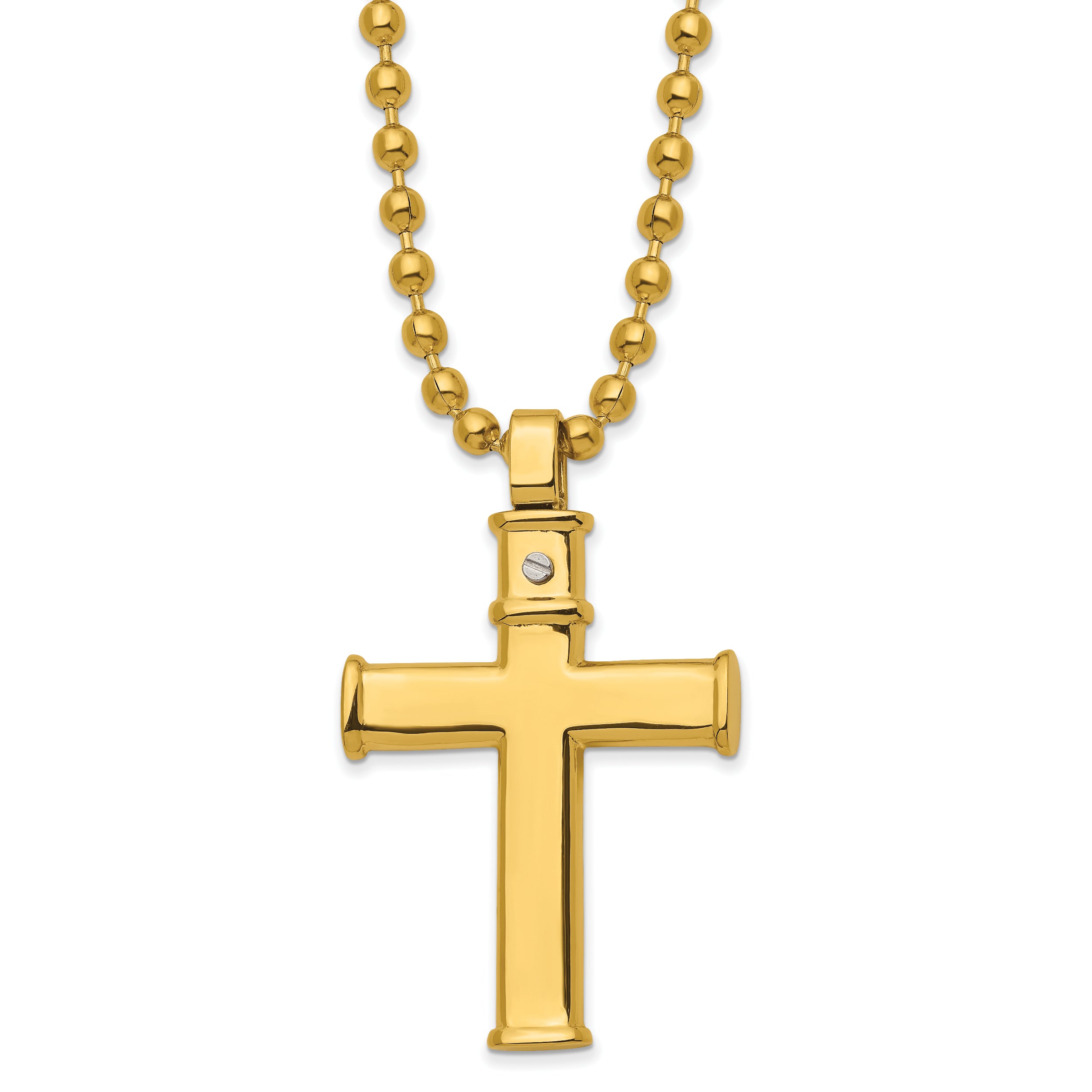 Chisel Stainless Steel Polished Yellow IP-plated Cross Pendant on a 22 inch Ball Chain Necklace