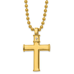 Chisel Stainless Steel Polished Yellow IP-plated Cross Pendant on a 22 inch Ball Chain Necklace