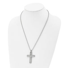Stainless Steel Polished and Textured Cross 22in Necklace