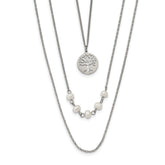 Chisel Stainless Steel Polished with Freshwater Cultured Pearls and Tree Pendant on 31 inch with 2 inch Extension Multi Chain Necklace