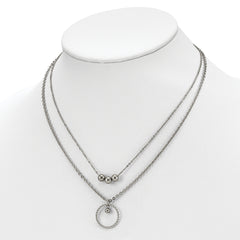 Chisel Stainless Steel Polished 2 Strand Circle and Beads 16.5 inch with a 1.75 inch Extension Necklace