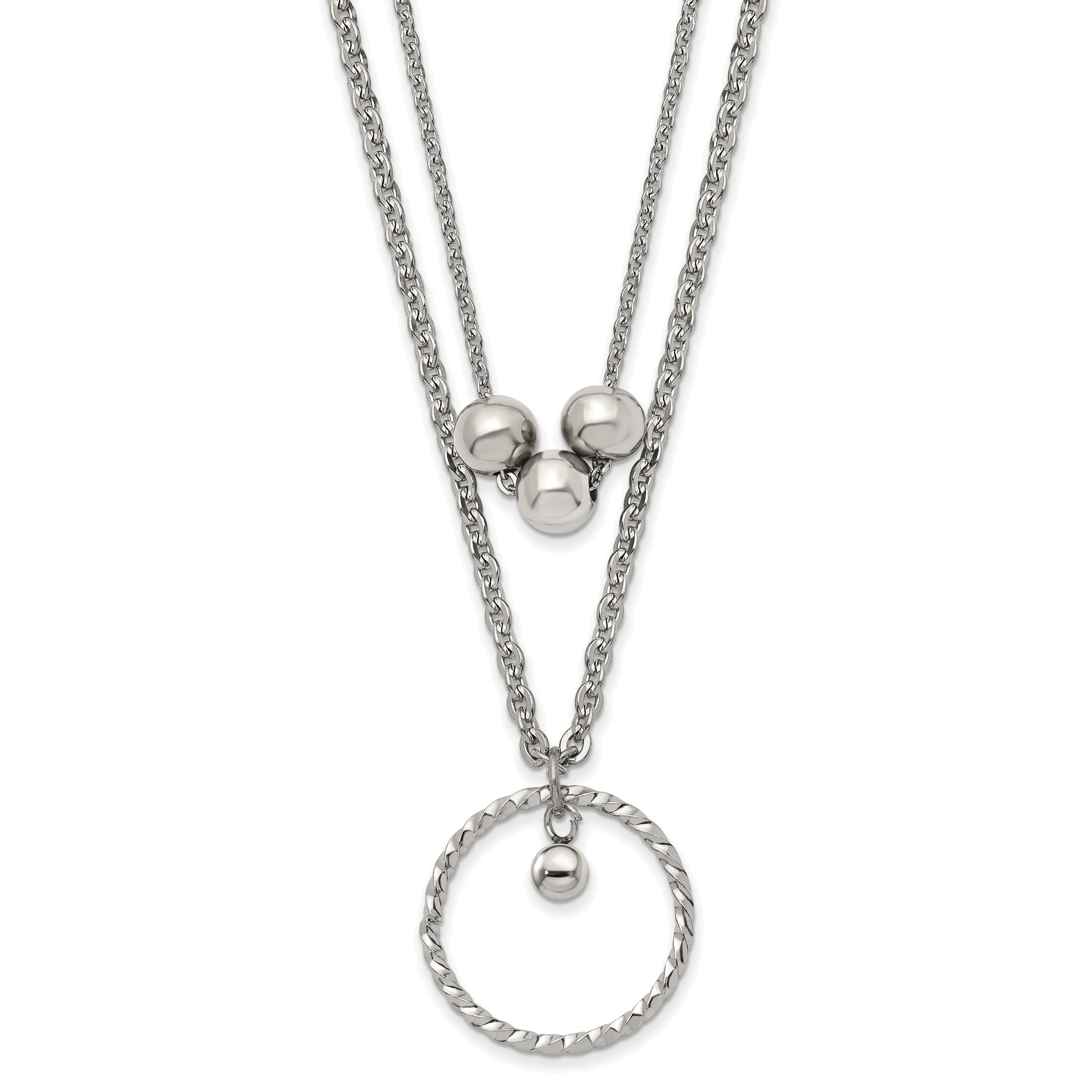 Chisel Stainless Steel Polished 2 Strand Circle and Beads 16.5 inch with a 1.75 inch Extension Necklace