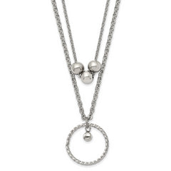 Chisel Stainless Steel Polished 2 Strand Circle and Beads 16.5 inch with a 1.75 inch Extension Necklace