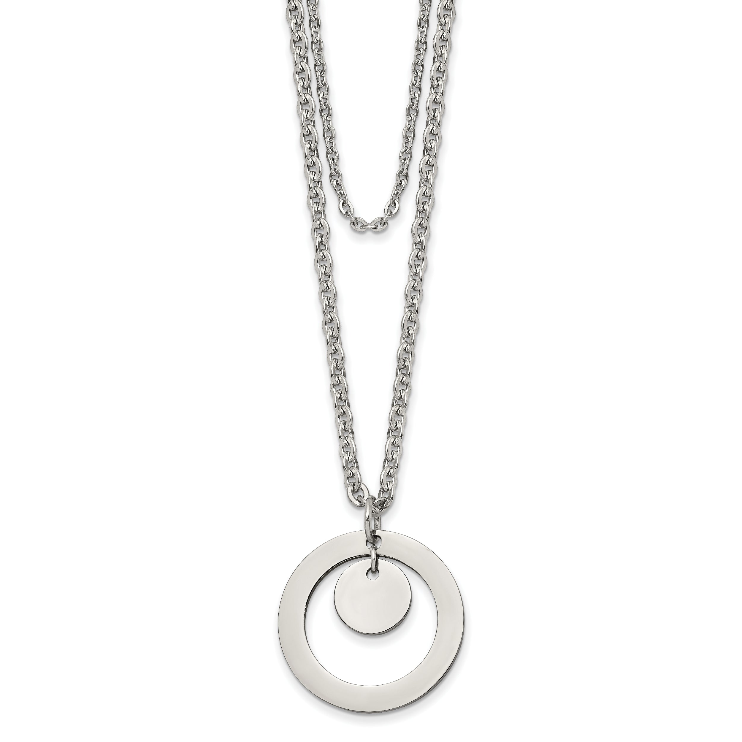 Chisel Stainless Steel Polished 2 Strand Circle and Disc 16.5 inch with 2 inch Extension Necklace