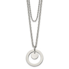 Chisel Stainless Steel Polished 2 Strand Circle and Disc 16.5 inch with 2 inch Extension Necklace