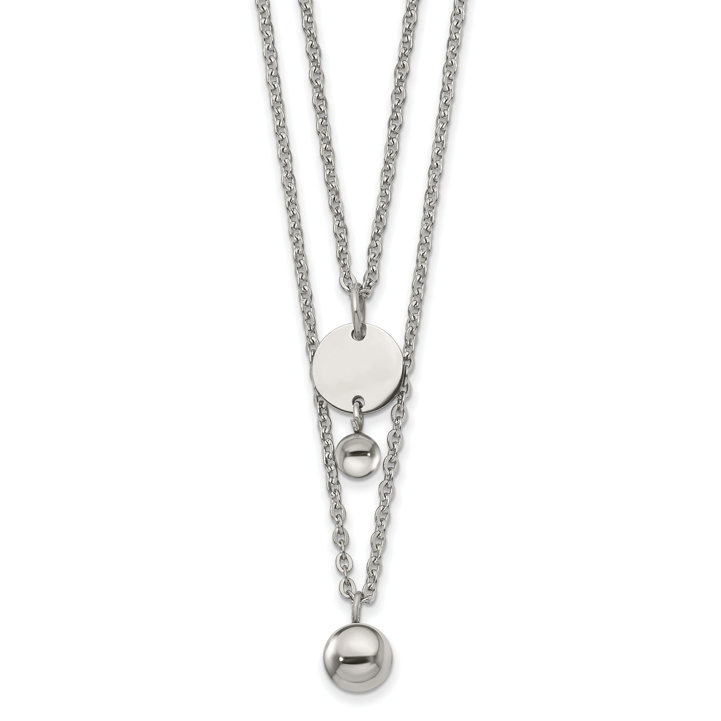 Chisel Stainless Steel Polished 2 Strand Disc and Beads 16.5 inch with a 2 inch Extension Necklace