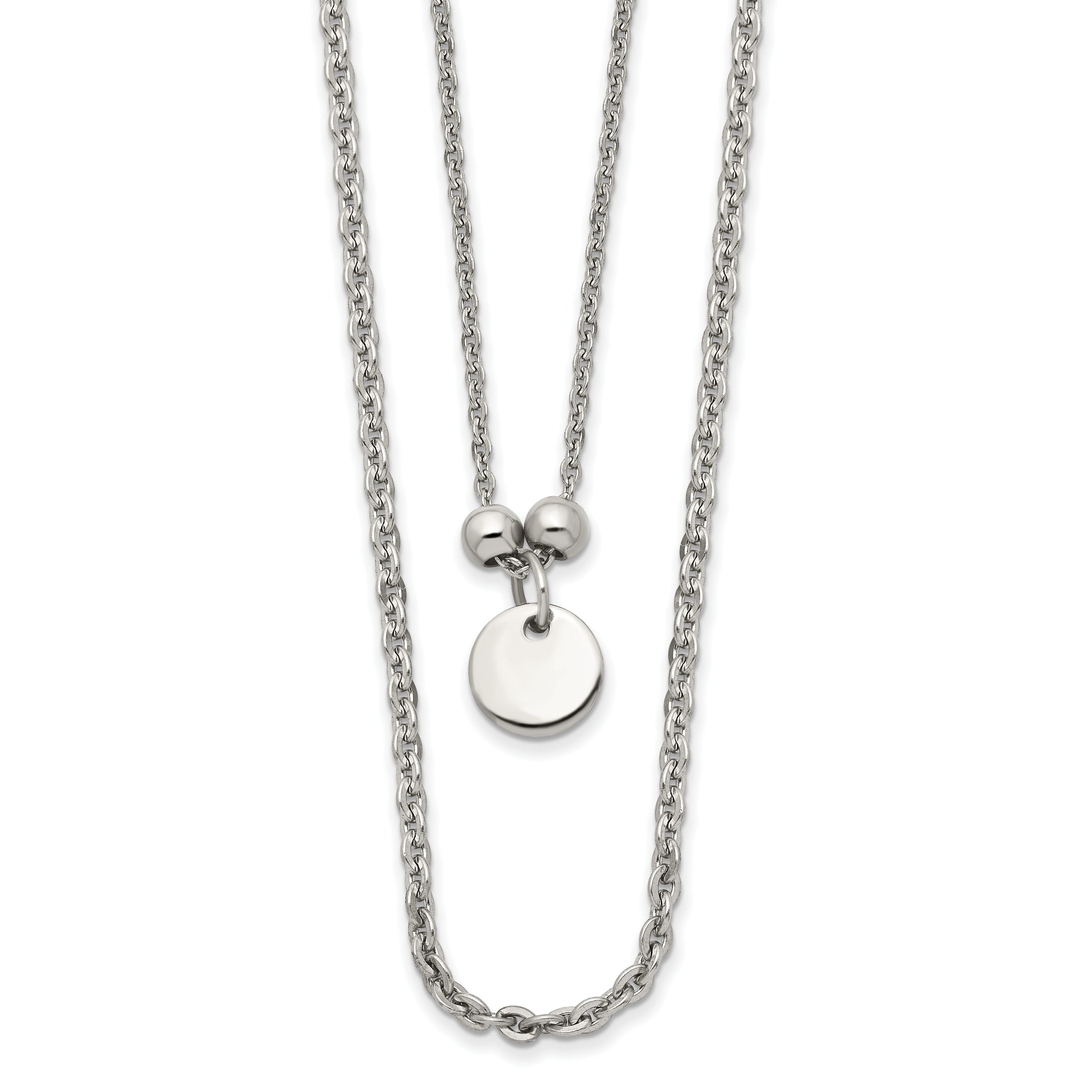 Chisel Stainless Steel Polished 2 Strand Small Disc 16.5 inch with a 1.5 inch Extension Necklace