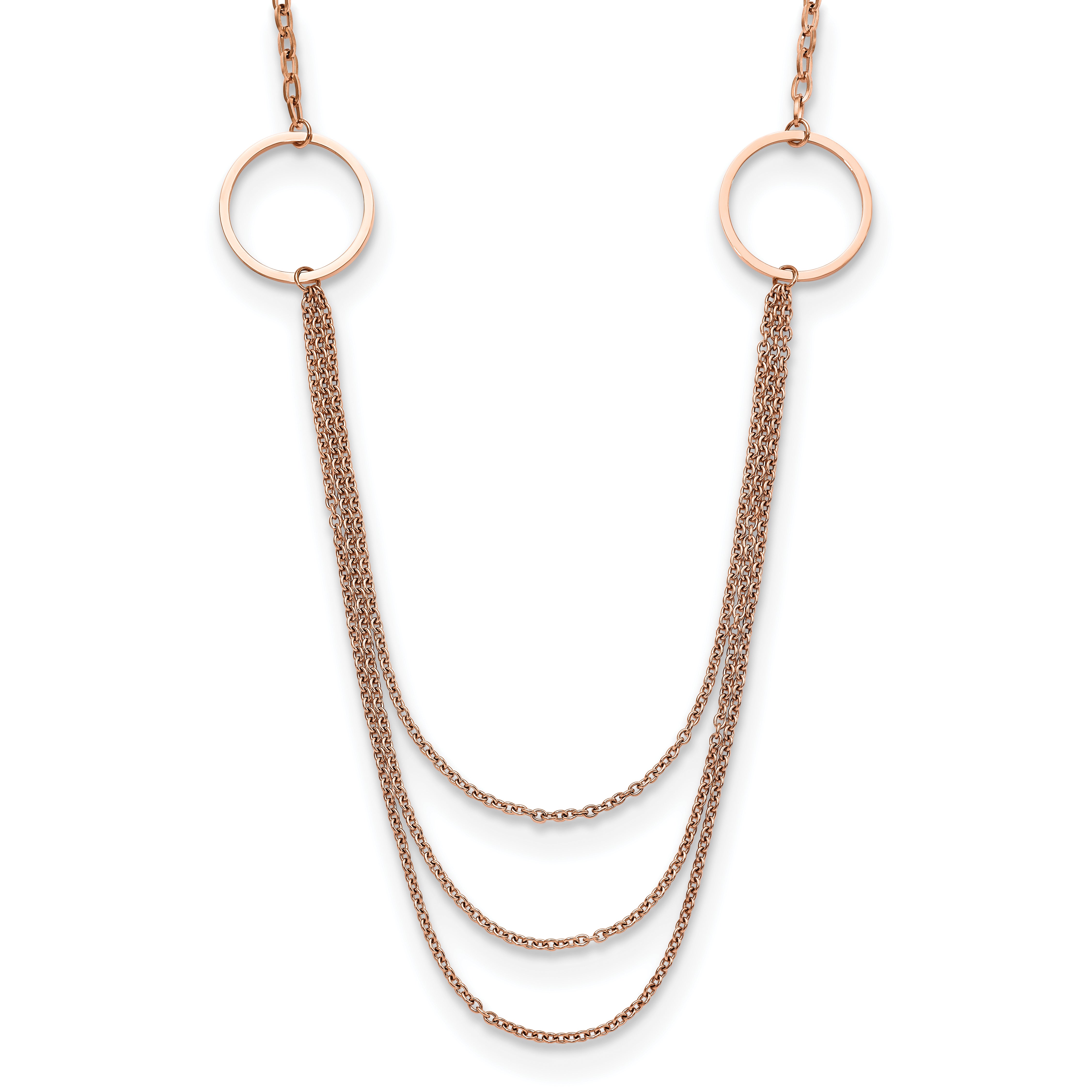 Chisel Stainless Steel Polished Rose IP-plated Multi Chain 35.5 inch Necklace