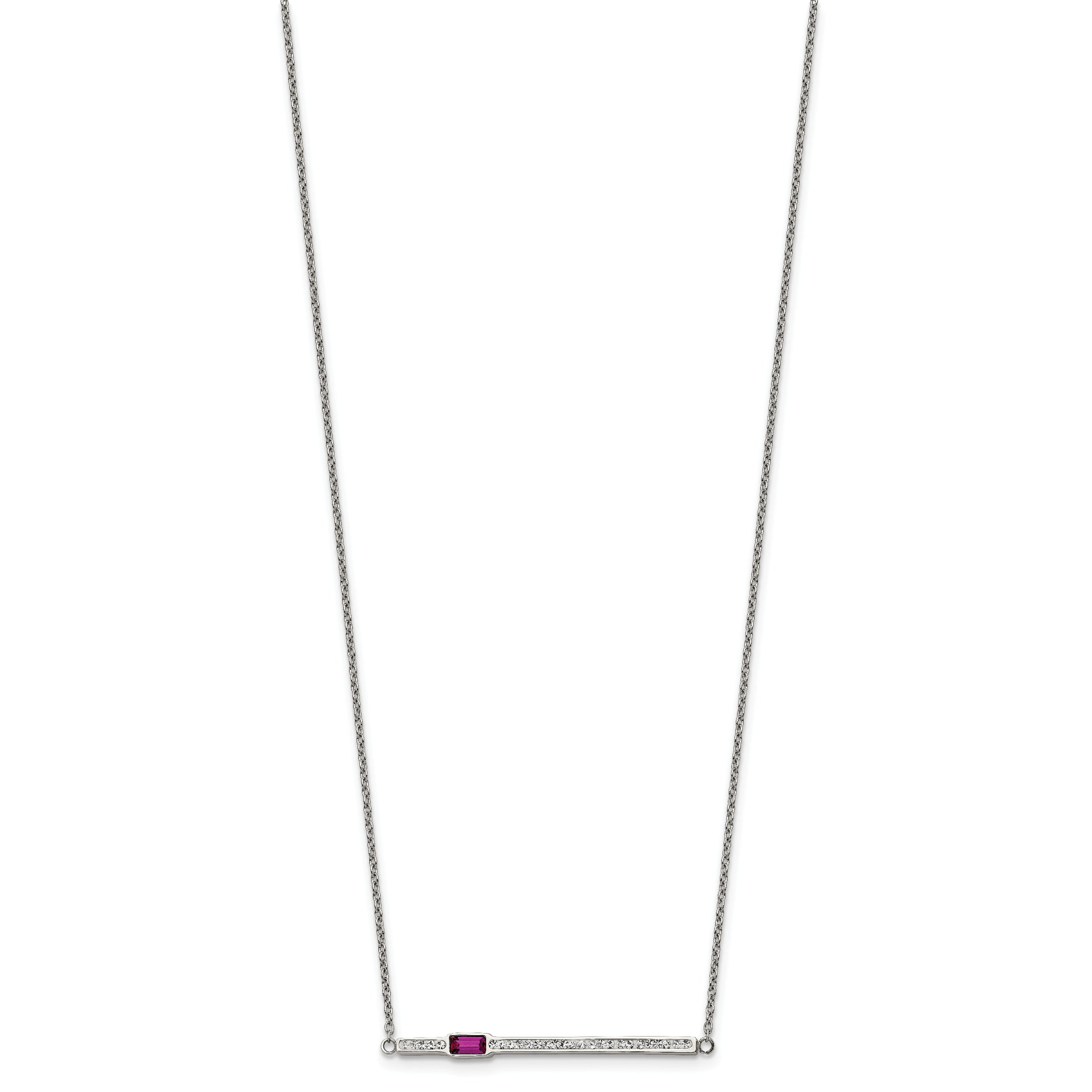 Chisel Stainless Steel Polished Preciosa Crystal and Red Glass Bar on a 15 inch Cable Chain with a 2.75 inch Extension Necklace
