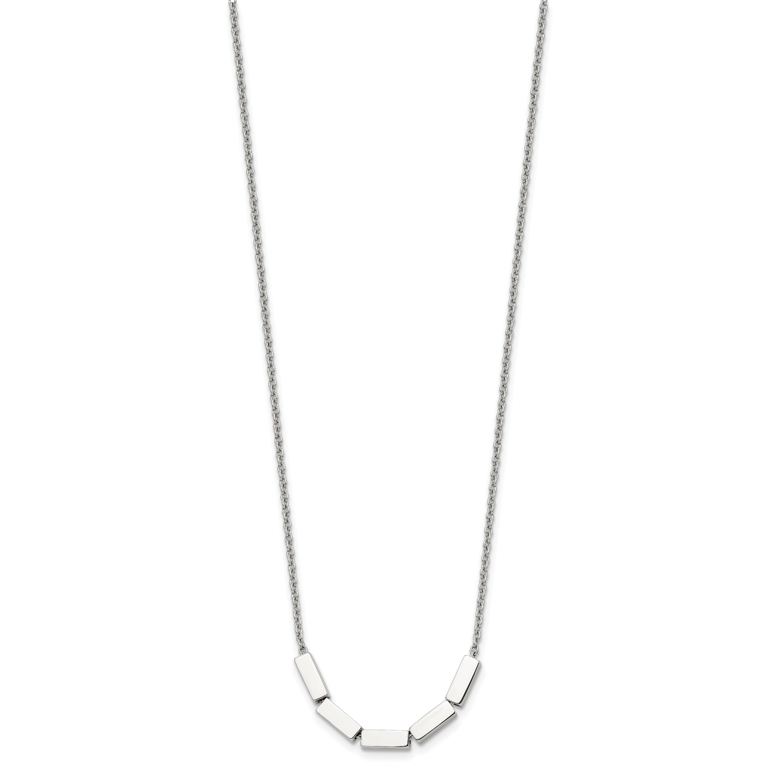 Chisel Stainless Steel Polished Rectangle Beads on a 16.5 inch Cable Chain with a 2 inch Extension Necklace