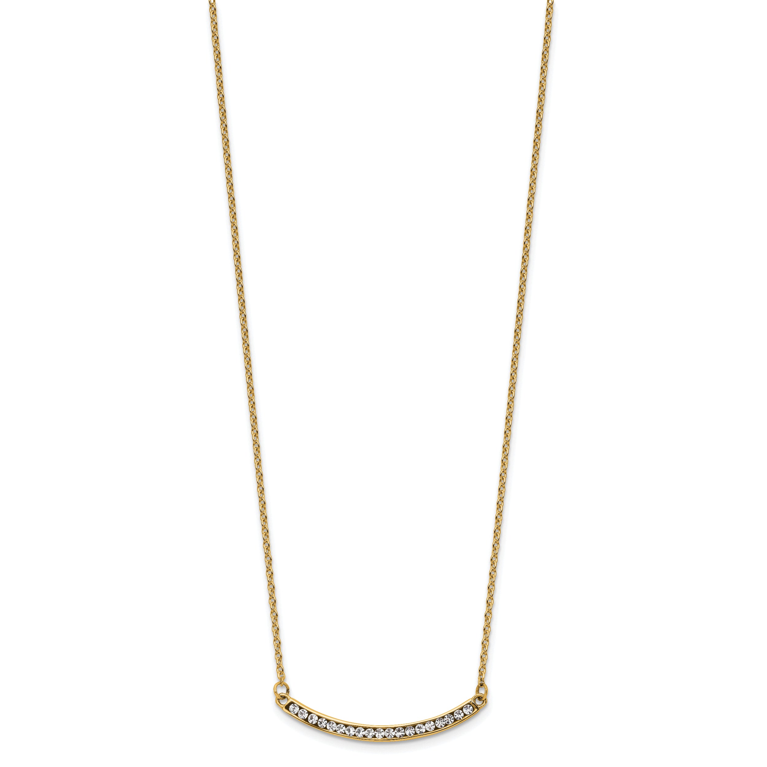 Chisel Stainless Steel Polished Yellow IP-plated Preciosa Crystal Curved Bar on a 17.75 inch Cable Chain with a 2 inch Extension Necklace