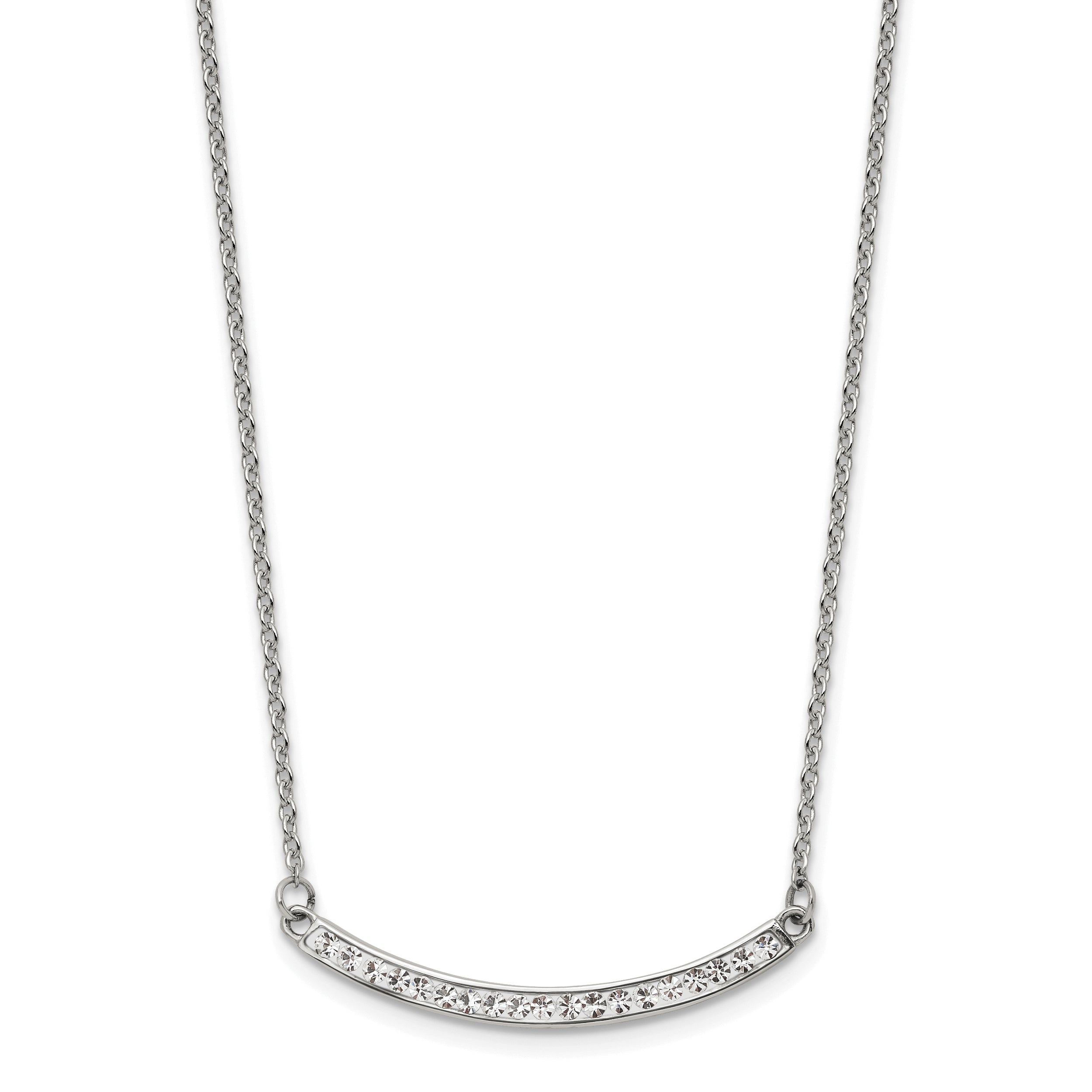 Chisel Stainless Steel Polished Preciosa Crystal Curved Bar on a 17.75 inch Cable Chain with a 2 inch Extension Necklace