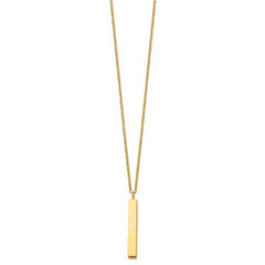 Chisel Stainless Steel Polished Yellow IP-plated Vertical Bar Dangle on a 15 inch Cable Chain with a 3 inch Extension Necklace