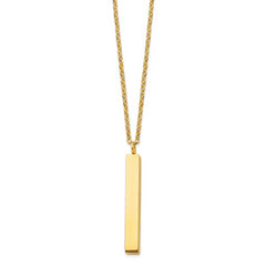 Chisel Stainless Steel Polished Yellow IP-plated Vertical Bar Dangle on a 15 inch Cable Chain with a 3 inch Extension Necklace