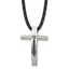 Chisel Stainless Steel Brushed and Polished Blue IP-plated Cable Cross Pendant on an 18 inch Leather Cord Necklace
