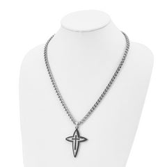 Chisel Stainless Steel Polished Black IP-plated Cross Pendant on a 22 inch Curb Chain Necklace