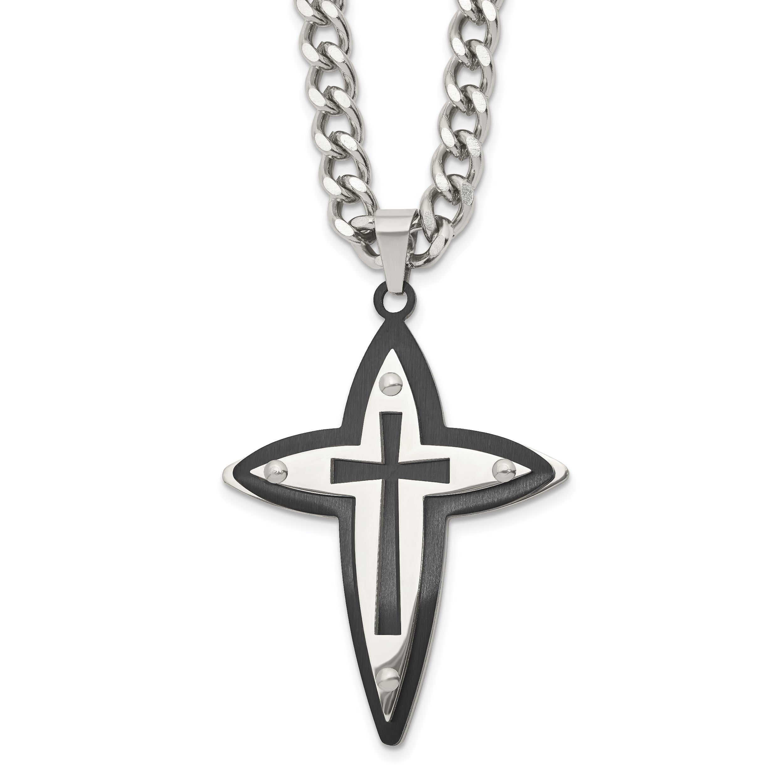 Chisel Stainless Steel Polished Black IP-plated Cross Pendant on a 22 inch Curb Chain Necklace