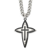 Chisel Stainless Steel Polished Black IP-plated Cross Pendant on a 22 inch Curb Chain Necklace