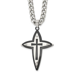 Chisel Stainless Steel Polished Black IP-plated Cross Pendant on a 22 inch Curb Chain Necklace
