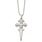 Chisel Stainless Steel Polished Dagger Pendant on a 24 inch Ball Chain Necklace