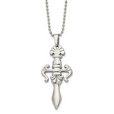 Chisel Stainless Steel Polished Dagger Pendant on a 24 inch Ball Chain Necklace