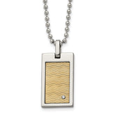 Chisel Stainless Steel Brushed and Polished with 18k Gold Accent .01carat Diamond Pendant on a 24 inch Ball Chain Necklace