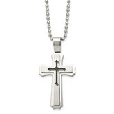 Chisel Stainless Steel Brushed and Polished with Black Rubber Cross Pendant on a 24 inch Ball Chain Necklace