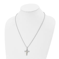 Chisel Stainless Steel Polished with 14k Gold Accent Crucifix Pendant on a 22 inch Ball Chain Necklace