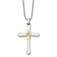 Chisel Stainless Steel Polished with 14k Gold Accent 1/2pt Diamond Cross Pendant on a 22 inch Ball Chain Necklace