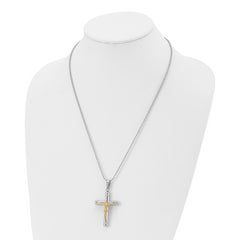 Chisel Stainless Steel Polished Yellow IP-plated Crucifix Pendant on a 22 inch Ball Chain Necklace