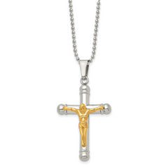 Chisel Stainless Steel Polished Yellow IP-plated Crucifix Pendant on a 22 inch Ball Chain Necklace
