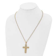 Chisel Stainless Steel Polished Yellow IP-plated with CZ Cross Pendant on a 22 inch Cable Chain Necklace