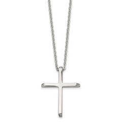 Chisel Stainless Steel Polished with CZ Ends Cross Pendant on a 22 inch Cable Chain Necklace