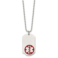 Chisel Stainless Steel Polished with Red Enamel Medical ID Dog Tag on a 22 inch Ball Chain Necklace
