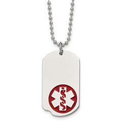 Chisel Stainless Steel Polished with Red Enamel Medical ID Dog Tag on a 22 inch Ball Chain Necklace