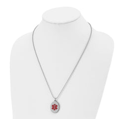 Chisel Stainless Steel Polished with Red Enamel Oval Medical ID Pendant on a 24 inch Ball Chain Necklace