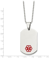 Chisel Stainless Steel Polished with Red Enamel Medical ID Dog Tag on a 24 inch Ball Chain Necklace