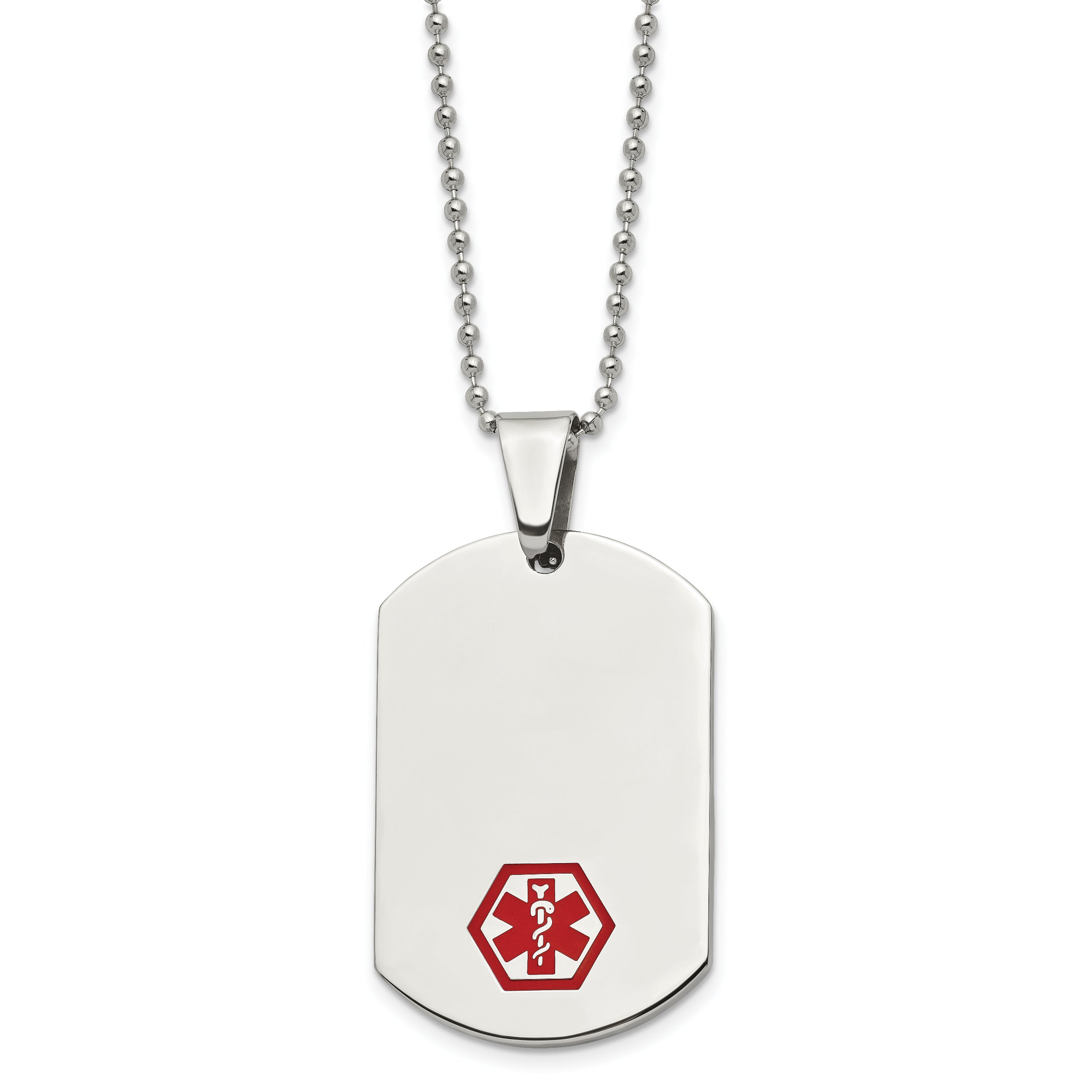 Chisel Stainless Steel Polished with Red Enamel Medical ID Dog Tag on a 24 inch Ball Chain Necklace