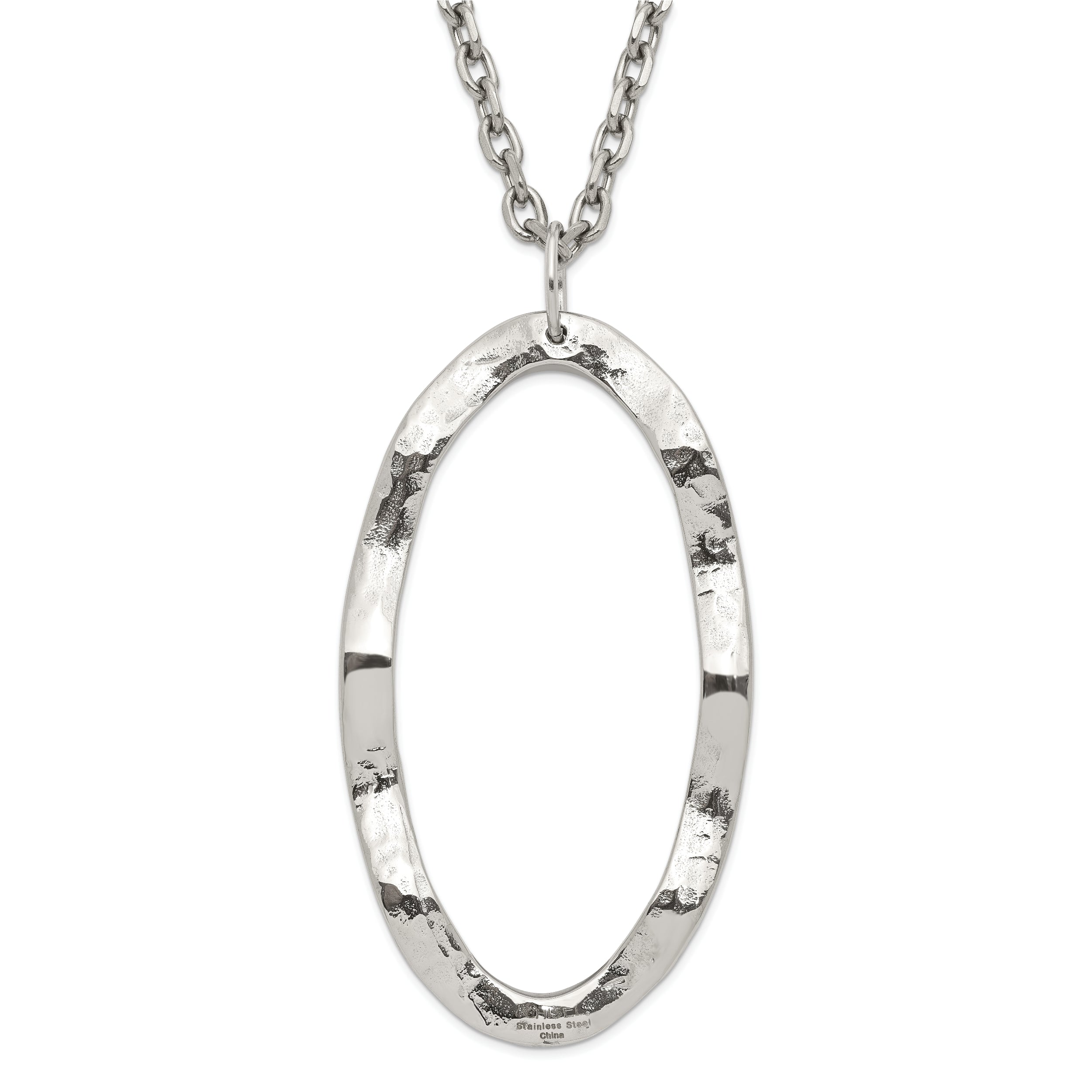 Stainless Steel Hammered Oval Pendant with 2 inch ext Necklace