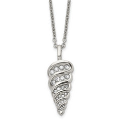 Stainless Steel Polished w/CZ Fancy Shell 22in Necklace