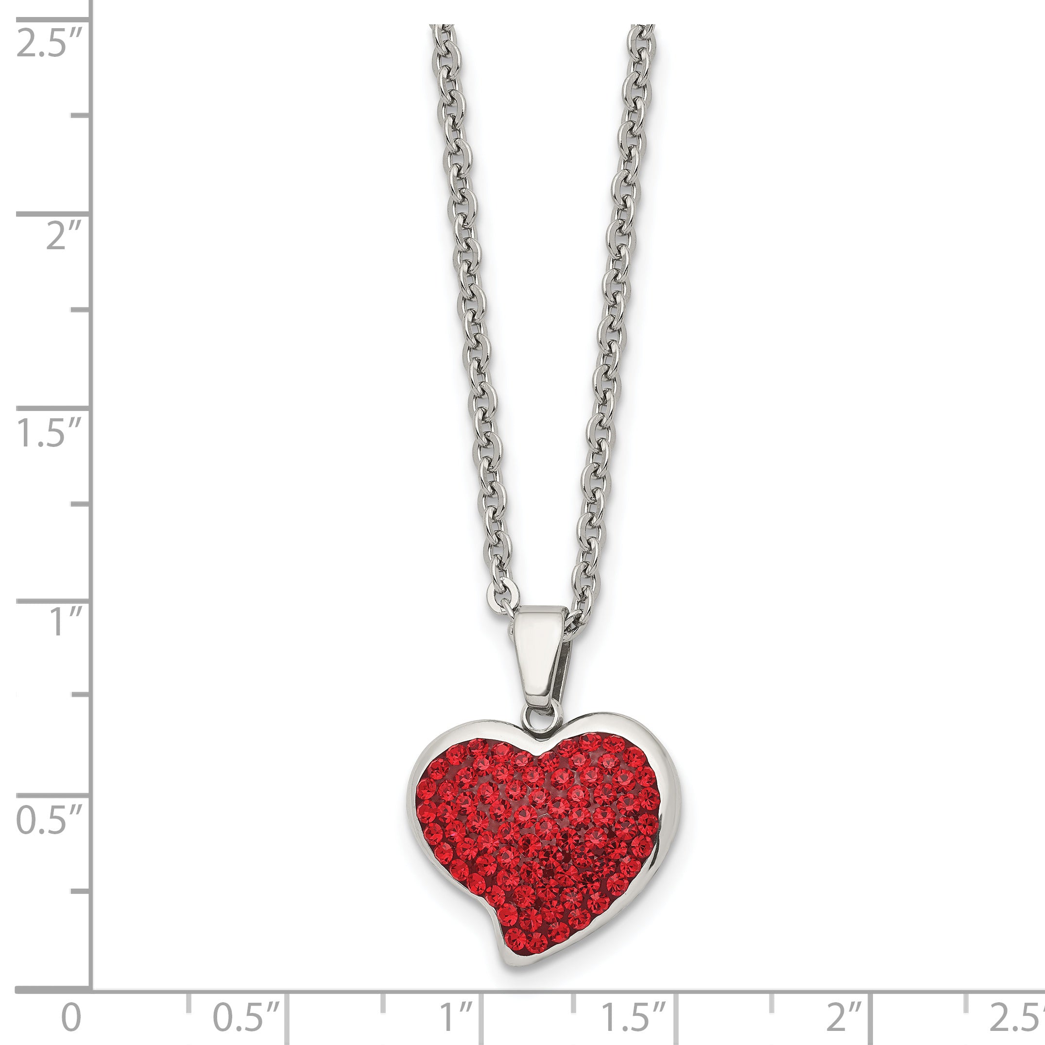 Chisel Stainless Steel Polished with Red Crystal Heart Pendant on a 22 inch Cable Chain Necklace
