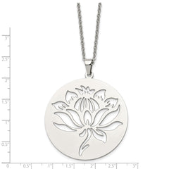 Chisel Stainless Steel Polished Flower Cut-out Circle Pendant on a 22 inch Cable Chain Necklace