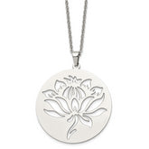 Chisel Stainless Steel Polished Flower Cut-out Circle Pendant on a 22 inch Cable Chain Necklace