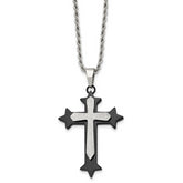 Stainless Steel Polished Black IP-plated Laser cut Cross 24in Necklace